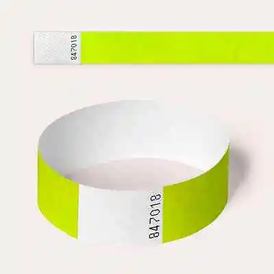 £2.90 • Buy Neon Yellow Plain And Customised Printed Tyvek Wristbands, Paper Like, Security,