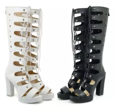 Roma Womens Peep Toe Platform Heels Sandals Gladiator Knee High Boots Shoes Size • $54.36