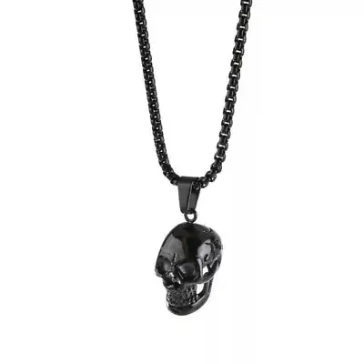 Gothic Mens Biker Skull Pendant Necklace Pop Men Stainless Steel Chain Silver US • $6.92