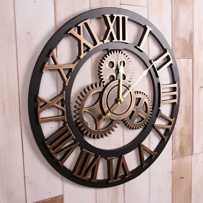 $58.45 • Buy Handmade Clock Large Gear Wall Clock Vintage Rustic Wooden Luxury Art Vintage