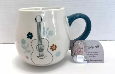 Dolly Parton Coffee Tea Mug White Embossed Guitar Flowers 20 Oz Double Sided • $16.98