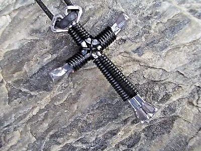  Necklace Western Handmade Of 4  Horseshoe Nails Cross Adjustable Black Cord  • $10.99