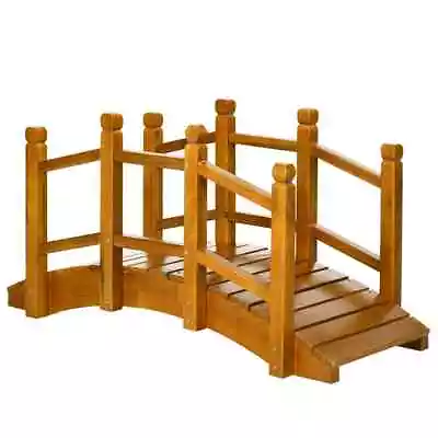 Wooden Garden Bridge Arc Footbridge With Safety Railings For Pond Creek Stream • £133.99