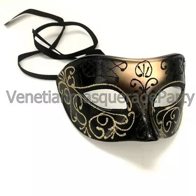 Black Gold Masquerade Ball Mask Set Burlesque Costume Anniversary Surprise Party • $16.15