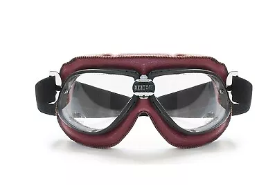 Bertoni Motorcycle Vintage Aviator Goggles In Red Leather AF196R • $69