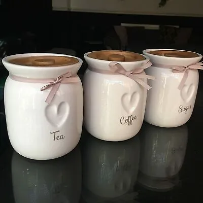 £24.99 • Buy Large Tea Coffee Sugar Ceramic Jars Set Of 3 Canisters Kitchen Storage Jar