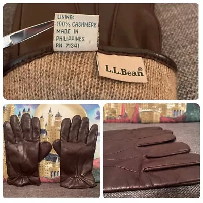 Mens LL BEAN Leather Gloves 100% Cashmere Dark Brown XL Mint! • $49.99