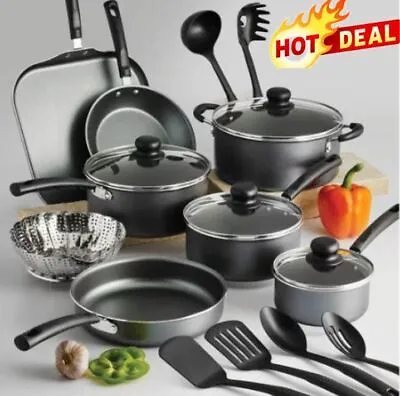 $49.88 • Buy 18 Piece Cookware Set Pots & Pans Kitchen Non Stick Home Cooking Pot Pan Black