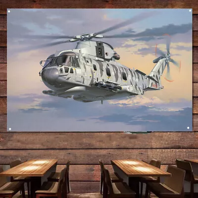 EH-101 Merlin Attack Helicopter Art Poster Wall Hanging Flag Military Art Banner • $27.20