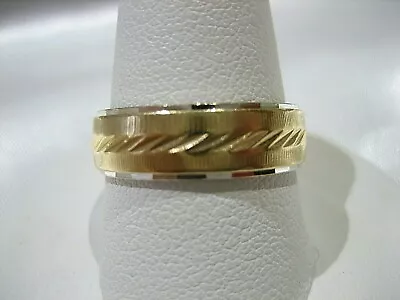 Vintage Two Tone 14k Solid White/yellow Gold Men's Etched Wedding Band • $260.98