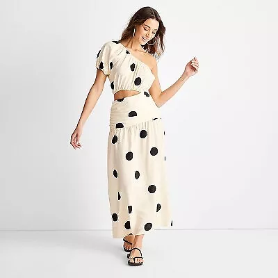 Women's One Shoulder Polka Dot Cut Out Midi Dress - Project Glory Cream 10 • $15.99