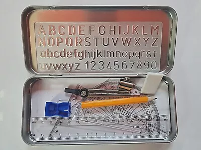 10 Piece Maths Set - Geometry Compass Ruler Protector School College In Tin Case • £2.99