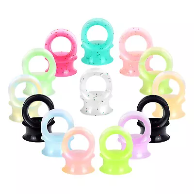 Pair Ultra Thin Silicone Ear Plugs Glitter/Glow In The Dark Tunnels Gauge Eyelet • $5.99