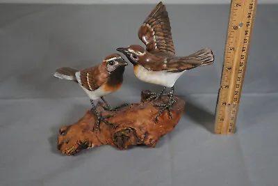 $49 • Buy Vintage Hand Carved Painted Wooden Two Bird Driftwood - Signed