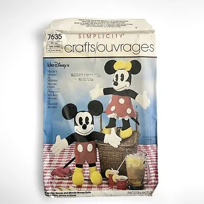 Vtg Simplicity 7635 Mickey/Minnie Mouse 18in Dolls Pattern Uncut • $12.84