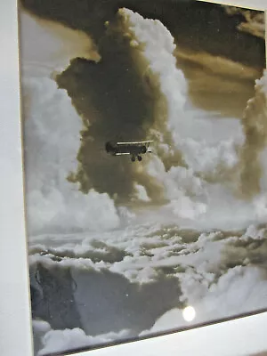 Airplane Framed Matted  19 X 15 Picture Photograph Vintage Biplane Storm Clouds • $75