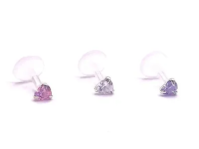 £3.95 • Buy Heart Crystal Labret Helix Tragus Bioflex Ear Bar 3 Mm Pink Lilac Clear Push Fit