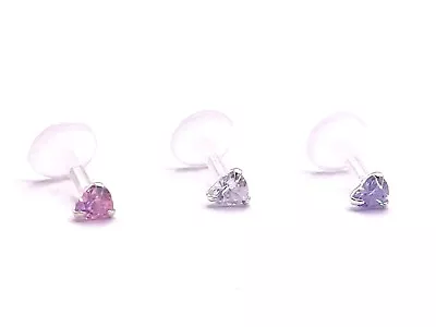 £3.95 • Buy Heart Crystal Labret Helix Tragus Bioflex Ear Bar 3 Mm Pink Lilac Clear Push Fit