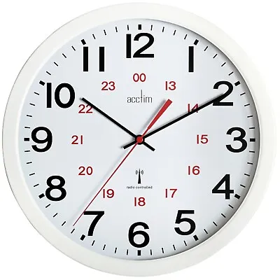 Acctim Controller Wall Clock Radio Controlled Metal Case 12/24Hr Dial White 25cm • £40.76
