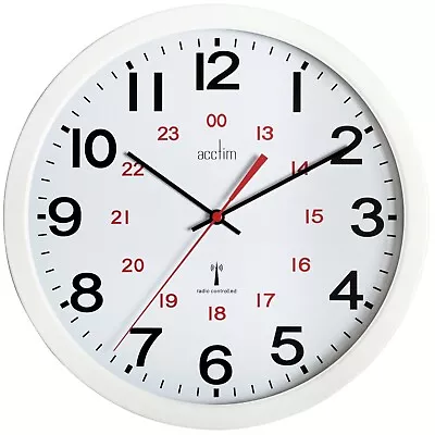 Acctim Controller Wall Clock Radio Controlled Metal Case 12/24Hr Dial White 25cm • £47.95