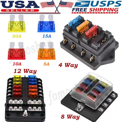 Blade Fuse Block Car Boat Auto Power Distribution Holder LED Box Kit 4-12 Way • $16.29