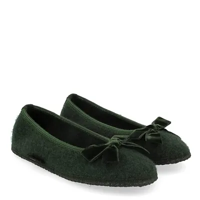£56.07 • Buy Haflinger Fiocco Moss Felt Wool Ballerina Slippers With Bow Green