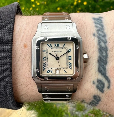 £2795 • Buy • Cartier Santos Ref. 987901, Ivory Blue Roman Numeral Dial Gents/Unisex Watch •