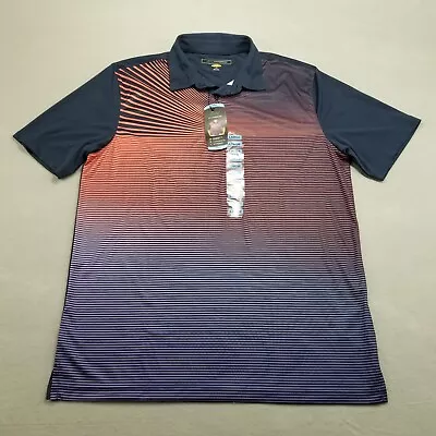 Greg Norman Polo Shirt Men Size L Blue Geometric Striped Performance Wicking New • $24.95