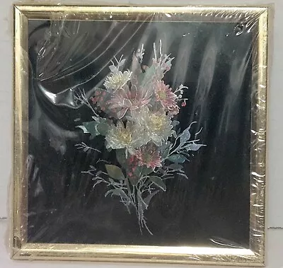 Vintage Kafka Metallic Art Framed Foil Picture Floral Bouquet 6x6  • $9.99