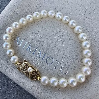 Mikimoto Akoya Pearl Bracelet 7  6-6.5mm A1 18k Gold Pearl Clasp & Pouch • $1018.35