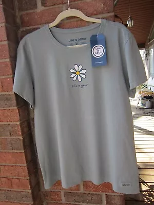 Nwt Life Is Good Xl Women's Crusher Crew T Shirt Smoky Blue Daisy Graphic • £14.64