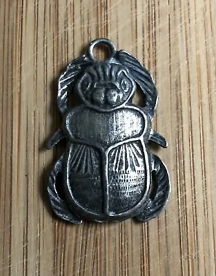 Scarab Beetle Silver Tone Vintage Egyptian Pendant Gift Charm • $16.29