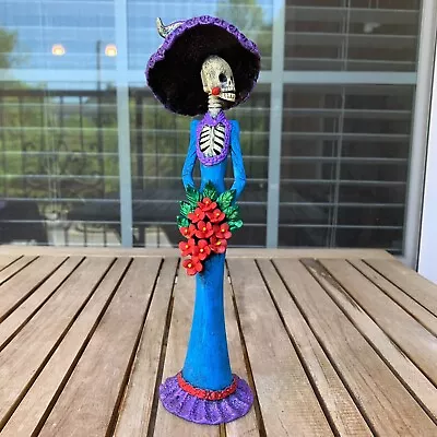 FINE ART FANCY CATRINA Mexican Day Of The Dead Folk Art Handmade Clay Figure 10  • $25