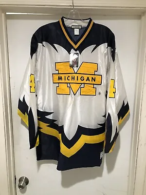 Vintage 80s Michigan Wolverines Hockey Jersey XL DEADSTOCK Streetwear Hip Hop #4 • $79.99