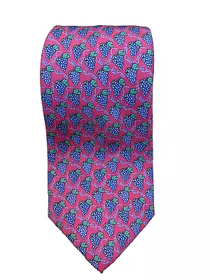 Vineyard Vines 100% Silk Necktie 61  Long Repetitive Grapes On Pink Ground • $15