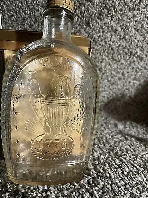 Vintage Log Cabin Syrup Glass Bottle With Cap 1776 Eagle • $45