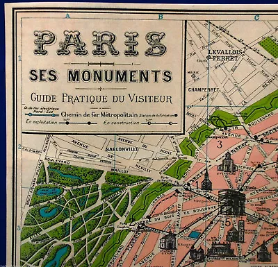 Vintage Map Of Paris Poster Print France French Eiffel Tower Champs Elysees  • $75