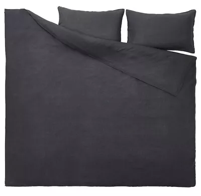 100% Linen Duvet Cover & Pillowcases King Bedding Bed Set Charcoal IKEA DYTAG • £79.99