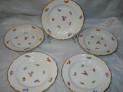 LOT OF 5 Meissen Hand Painted Strewn Scattered Flowers Gold 7.5 In Plates • $169.99