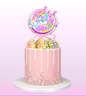 $14.80 • Buy Rainbow Unicorn Cake Topper  Personalised  Glossy Cardstock Glitter Frame 