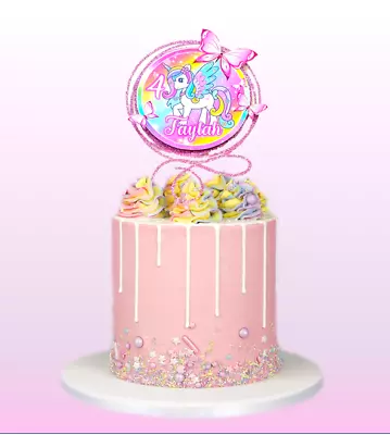 $14.80 • Buy Rainbow Unicorn Cake Topper  Personalised  Glossy Cardstock Glitter Frame 