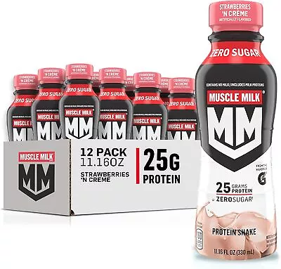 (12 Pack) Muscle Milk Genuine Zero Sugar Protein Shake Strawberry 11.16 Fl Oz • $38.94