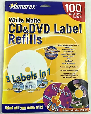 Memorex White Matte CD & DVD Label Refills 100 Pk • $15.39