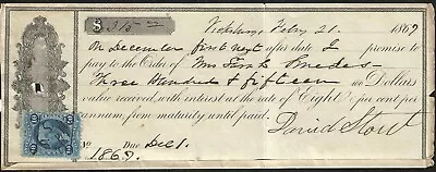 REVENUE On 1867 Promissory Note Vicksburg Mississippi • $7.50