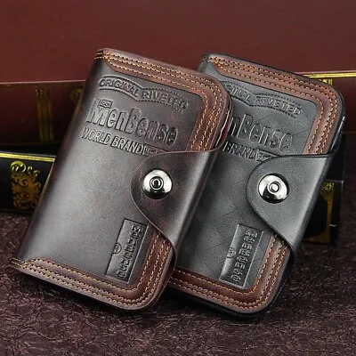 Mens Men's Retro Leather Vertical Section Credit Card Holder Wallet With Hasp • $8.09