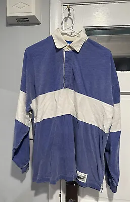 Vtg OP Ocean Pacific Mens Medium Marine Blue Striped Long Sleeve Polo Shirt Rare • $30