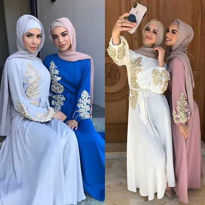 Ramadan Abaya Dubai Party Gown Women Muslim Maxi Dress Long Kaftan Islam Abayas • $59.73