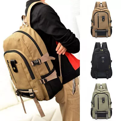 Mens Canvas Boys Backpack Rucksack Work Sports Travel Hiking School College Bag • £9.39