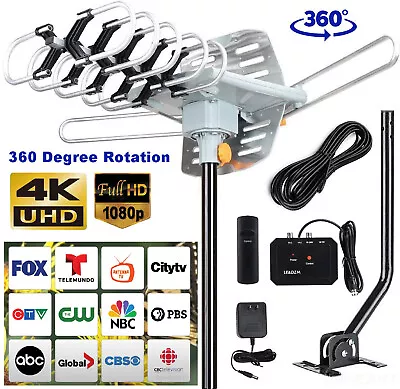 990 Mile Outdoor TV Antenna Motorized Amplified V/UHF HDTV 1080P 4K 360° Rotate • $47.99