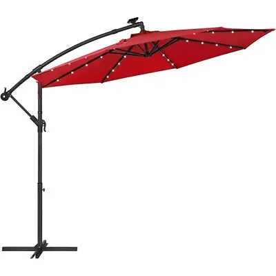 $153.75 • Buy Songmics 3m Patio Umbrella With Solar-Powered LED Lights Red